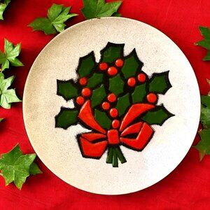 Annemarie Davidson Copper Floral Enamel Plate Christmas Holly Bow Sticker